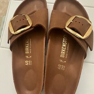 Birkenstock Tan Sandals with Gold Buckle